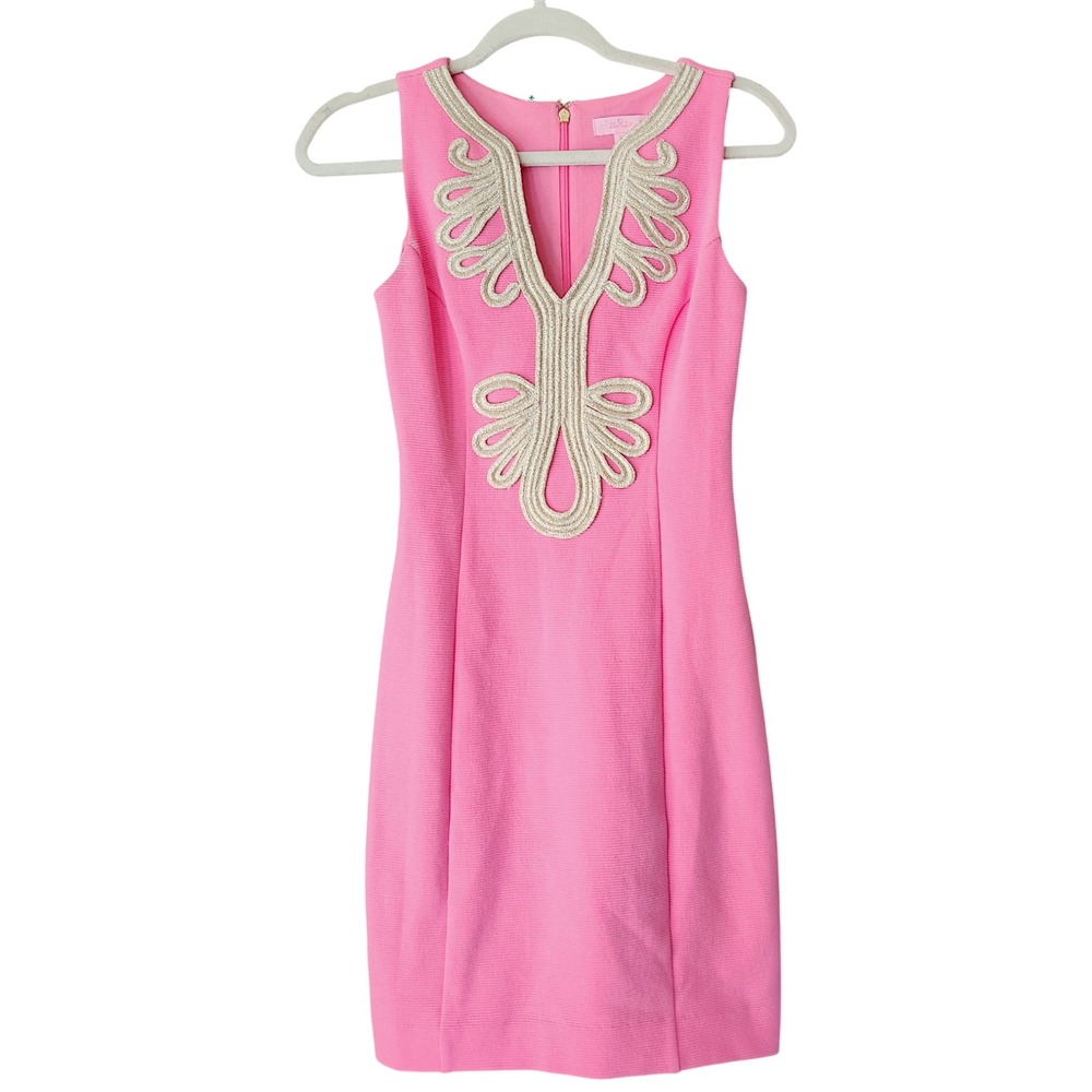 Lilly Pulitzer Janice Shift Dress XXS Metallic Gold Pink Texture Party Wedding